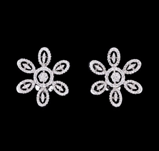 0.99 ctw Diamond Flower Burst Earrings - 18KT White Gold