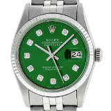 Rolex Mens 36mm Stainless Steel Green Diamond Datejust Wristwatch