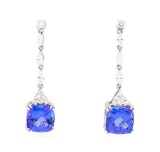8.37 ctw Tanzanite And Diamond Earrings - 14KT White Gold