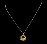 4.82 ctw Citrine Quartz and Diamond Pendant With Chain - 14KT Yellow Gold