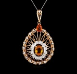 5.15 ctw Orange Sapphire and Diamond Pendant - 14KT Rose Gold