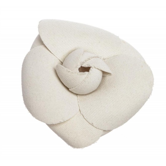 Chanel White Fabric Medium Camellia Flower Brooch