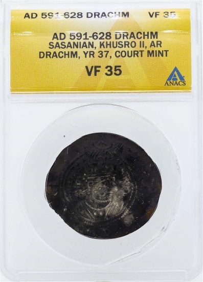 AD 591-628 Drachm Sasanian Khusro II Coin ANACS VF35