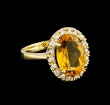 6.14 ctw Citrine and Diamond Ring - 14KT Yellow Gold