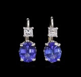 4.14 ctw Tanzanite and Diamond Earrings - 14KT White Gold