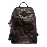 MCM Gunmetal Gray Leather Studded Stencil Lion Medium Duke Backpack