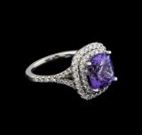 4.12 ctw Tanzanite and Diamond Pendant With Chain - 14KT White Gold