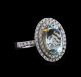 14KT Two-Tone Gold 5.13 ctw Aquamarine and Diamond Ring