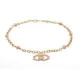 Chanel Gold and Pink Glass Stones CC Gripoix Long Necklace