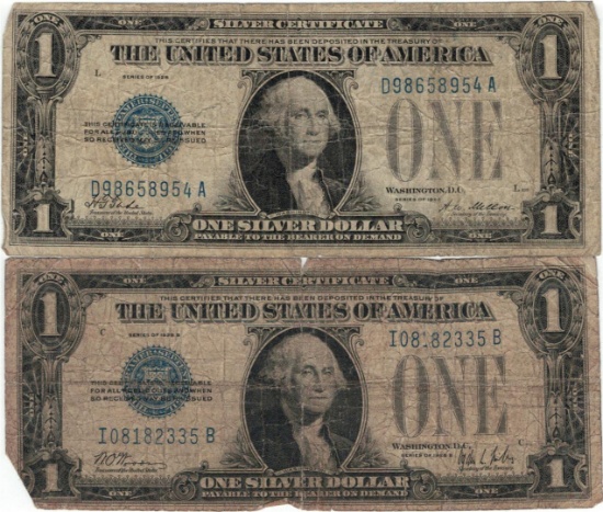 1928 $1 Silver Certificate Currency Lot of 2