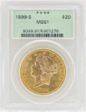 1899-S $20 Liberty Head Double Eagle Gold Coin PCGS MS61