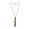 Leather Tassel Square Pendant Chain Necklace - Gold Plated