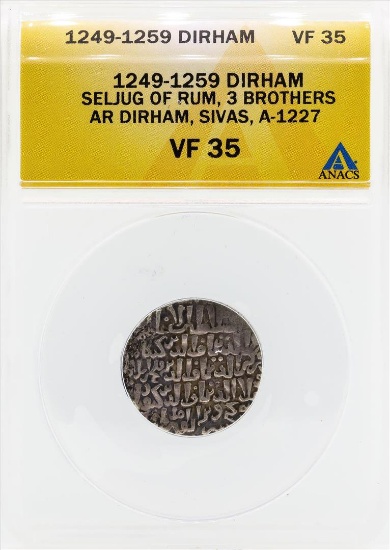1249-1259 Dirham Seljug of Rum 3 Brothers Coin ANACS VF35