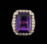 14KT Yellow Gold 14.20 ctw Amethyst and Diamond Ring