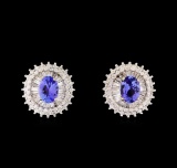 14KT White Gold 2.44 ctw Tanzanite and Diamond Stud Earrings
