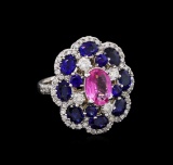 1.52 ctw Pink Topaz, Sapphire and Diamond Ring - 14KT White Gold