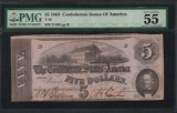 1862 $5 Confederate State of America Note T-53 PMG About Uncirculated 55