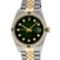 Rolex Mens 2 Tone 14K Green Vignette Diamond & Emerald Datejust Wristwatch