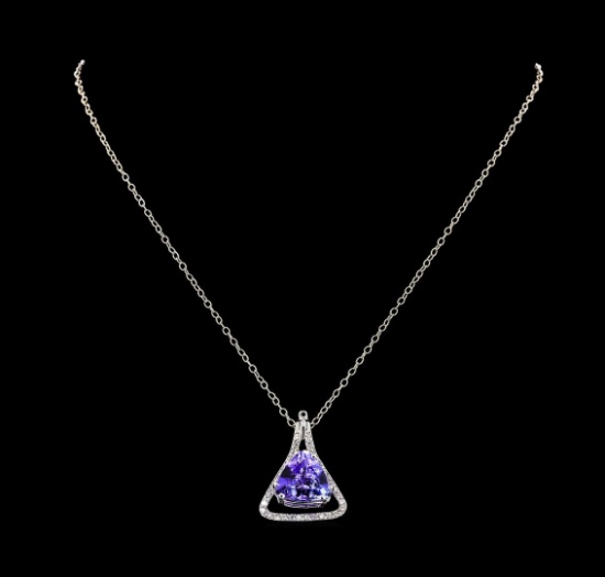 9.36 ctw Tanzanite and Diamond Pendant With Chain - 14KT White Gold