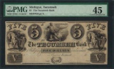 1800's $5 The Tecumseh Bank Obsolete Note PMG Choice Extremely Fine 45