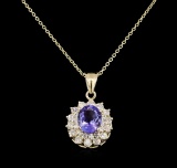 2.62 ctw Tanzanite and Diamond Pendant With Chain - 14KT Yellow Gold