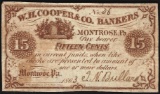 1863 Fifteen Cents W.H. Cooper & Co. Bankers Obsolete Note