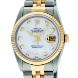 Rolex Mens 2 Tone 14K Mother Of Pearl VS Diamond 36MM Datejust Wristwatch