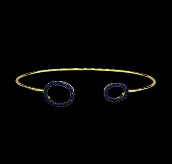 Sapphire and CZ Double Oval Bangle Bracelet - Gold Plated