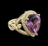 14KT Yellow Gold 7.27 ctw Amethyst and Diamond Ring