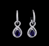 1.88 ctw Blue Sapphire and Diamond Earrings - 14KT White Gold