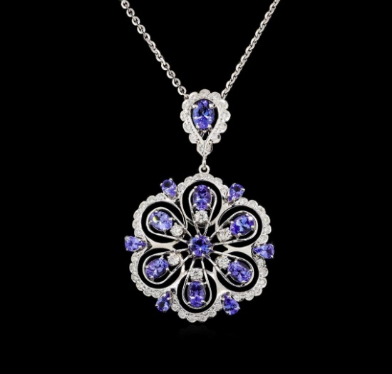 14KT White Gold 6.13 ctw Tanzanite and Diamond Pendant With Chain