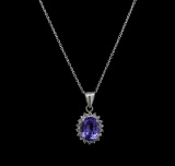 4.65 ctw Tanzanite and Diamond Pendant With Chain - 14KT White Gold