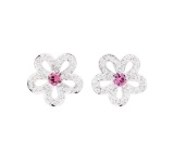0.80 ctw Pink Sapphire And Diamond Earrings - 14KT White Gold