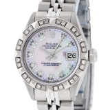 Rolex Ladies Stainless Steel Pink MOP Pyramid Diamond Datejust Wristwatch