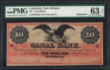 1800's $10 Canal Bank Obsolete Note PMG Choice Uncirculated 63EPQ