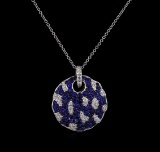1.68 ctw Blue Sapphire and Diamond Pendant With Chain - 14KT White Gold