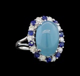 14KT White Gold 10.73 ctw Aquamarine, Sapphire and Diamond Ring