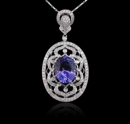 14KT White Gold 8.01 ctw Tanzanite and Diamond Pendant With Chain