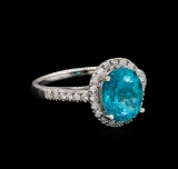 3.17 ctw Apatite and Diamond Ring - 14KT White Gold