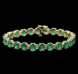 16.63 ctw Emerald and Diamond Bracelet - 14KT Yellow Gold