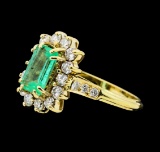 1.40 ctw Emerald and Diamond Ring - 14KT Yellow Gold