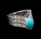 2.00 ctw Turquoise and Diamond V-Shape Ring - 18KT White Gold