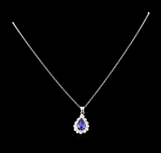 1.82 ctw Tanzanite and Diamond Pendant With Chain - 14KT White Gold