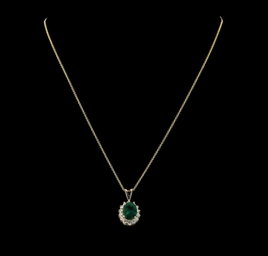 3.10 ctw Emerald and Diamond Pendant With Chain - 14KT Yellow Gold