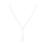 0.10 ctw Diamond and Pearl Pendant with Chain - 14KT White Gold