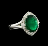 3.58 ctw Emerald and Diamond Ring - 18KT White Gold