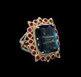 14KT Yellow Gold 29.87 ctw Topaz and Ruby Ring
