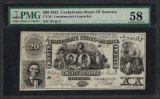 1861 $20 Contemporary Counterfeit Confederate States of America Note PMG Choice