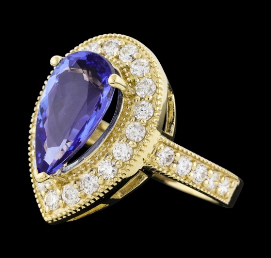 4.05 ctw Tanzanite and Diamond Ring - 14KT Yellow Gold