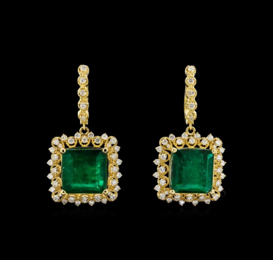 14KT Yellow Gold 14.74 ctw Emerald and Diamond Earrings